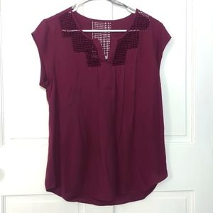 Short sleeve burgundy wine blouse